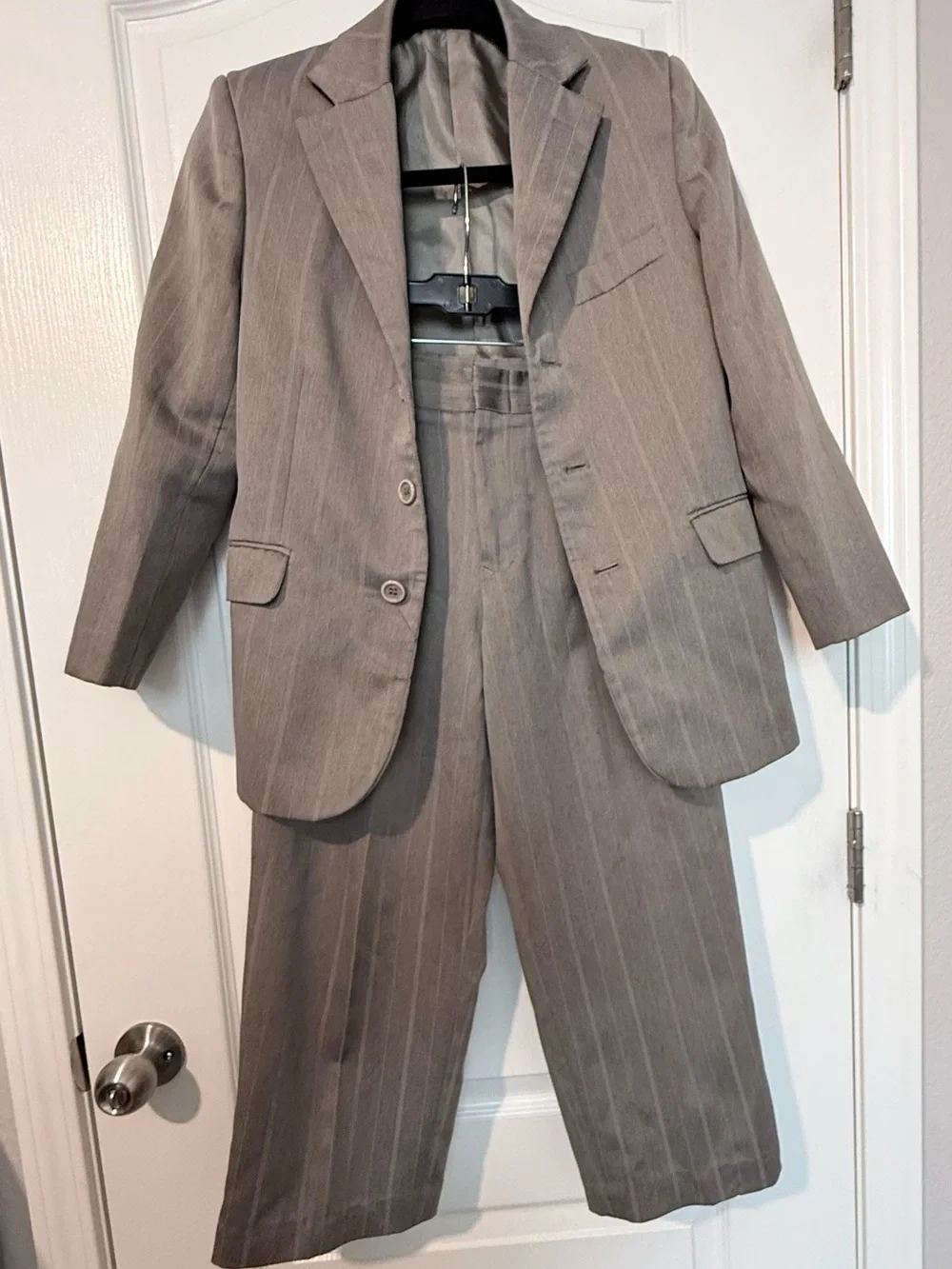 BAK Boys 2-Piece Suit Size 12 Regular Olive Green Pinstripe Blazer & Dress Pants